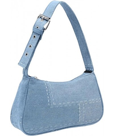 Women's Zipper Mini Denim Shoulder Bag Solid Jean Underarm Purse with Adjustable Strap Light Wash $13.63 Shoulder Bags