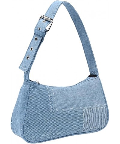 Women's Zipper Mini Denim Shoulder Bag Solid Jean Underarm Purse with Adjustable Strap Light Wash $13.63 Shoulder Bags