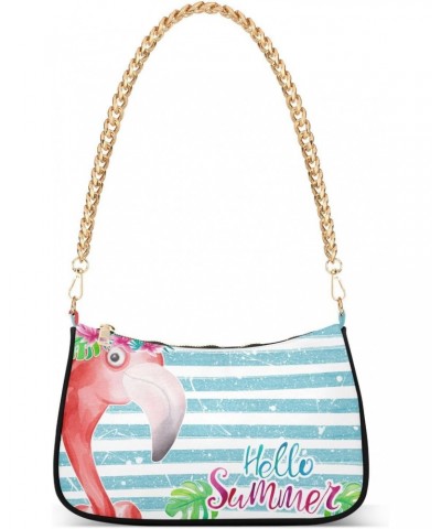 Flamingo Blue Sripes Shoulder Bag for Women Hobo Bags Small Chain Shoulder Bags Clutch Handbag Tote Crossbody Bag Purse with ...