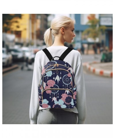 Women Backpack Dreamcatcher Peony Magic Anti-Theft Travel Backpack with Luggage Belt Lightweight Handbag Lady Purse Roomy Dou...