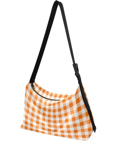 Women Boho Bag Gingham Plaid Cute Orange Shoulder Bag PU Leather Pouch Crossbody Bag Large Tote Handbag For Quick Getaway Wee...