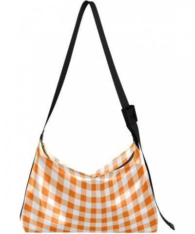 Women Boho Bag Gingham Plaid Cute Orange Shoulder Bag PU Leather Pouch Crossbody Bag Large Tote Handbag For Quick Getaway Wee...