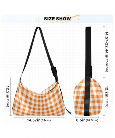 Women Boho Bag Gingham Plaid Cute Orange Shoulder Bag PU Leather Pouch Crossbody Bag Large Tote Handbag For Quick Getaway Wee...