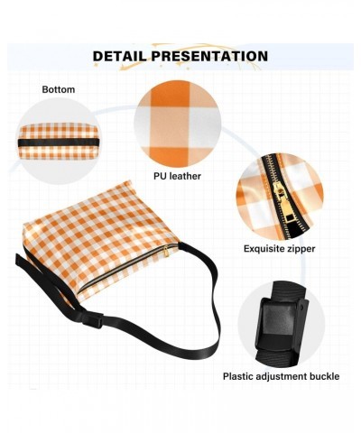 Women Boho Bag Gingham Plaid Cute Orange Shoulder Bag PU Leather Pouch Crossbody Bag Large Tote Handbag For Quick Getaway Wee...