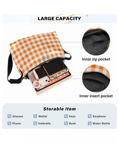 Women Boho Bag Gingham Plaid Cute Orange Shoulder Bag PU Leather Pouch Crossbody Bag Large Tote Handbag For Quick Getaway Wee...