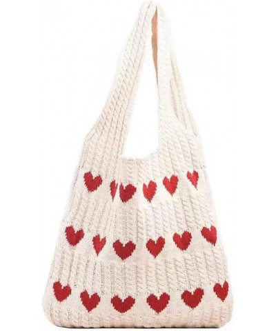 Hobo Crochet Tote Bag for Women Heart Pattern Braided Shoulder Bag Woven Aesthetic Large Capacity Cute Handbags Apricot $14.3...