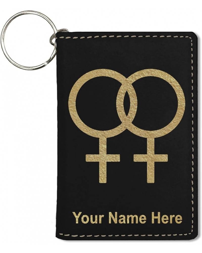 ID Holder Wallet, Double Female Symbol, Personalized Engraving Included (Light Brown) Black with Gold $13.16 Wallets