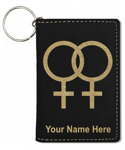 ID Holder Wallet, Double Female Symbol, Personalized Engraving Included (Light Brown) Black with Gold $13.16 Wallets