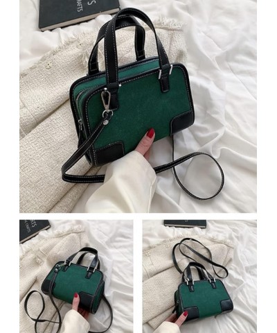 Women Vintage Contrast Small Tote Bag Frosted Texture Shoulder Bag Satchel Purse Dark Green $19.71 Satchels