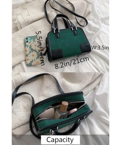 Women Vintage Contrast Small Tote Bag Frosted Texture Shoulder Bag Satchel Purse Dark Green $19.71 Satchels