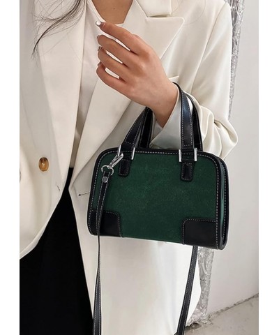 Women Vintage Contrast Small Tote Bag Frosted Texture Shoulder Bag Satchel Purse Dark Green $19.71 Satchels