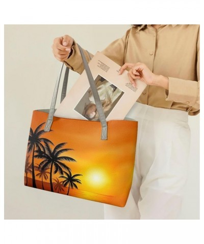 Ladies Shoulder Bags for Women Satchel Handbags Tote Bag Purse Portable Leather Tote Bag Large Laptop Purse Sunset Palm Tree ...