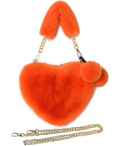 Furry Purse for Girls Heart Shaped Fluffy Faux Fur Handbag for Women Soft Small Shoulder Bag Clutch Purse Orange $12.75 Clutches