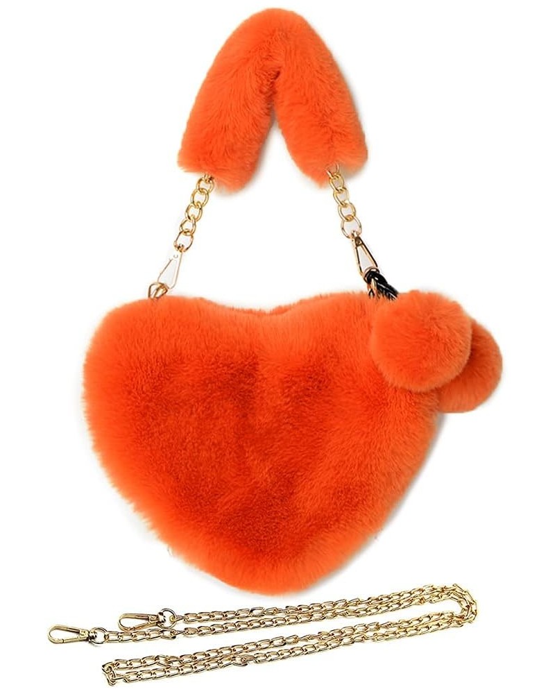 Furry Purse for Girls Heart Shaped Fluffy Faux Fur Handbag for Women Soft Small Shoulder Bag Clutch Purse Orange $12.75 Clutches