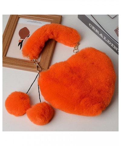 Furry Purse for Girls Heart Shaped Fluffy Faux Fur Handbag for Women Soft Small Shoulder Bag Clutch Purse Orange $12.75 Clutches