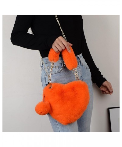 Furry Purse for Girls Heart Shaped Fluffy Faux Fur Handbag for Women Soft Small Shoulder Bag Clutch Purse Orange $12.75 Clutches