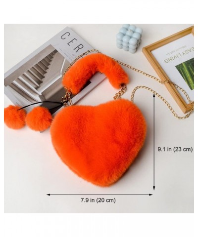 Furry Purse for Girls Heart Shaped Fluffy Faux Fur Handbag for Women Soft Small Shoulder Bag Clutch Purse Orange $12.75 Clutches