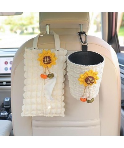 Lace Puff Lattice Car Trash Can for Backseat Hanging Bunny Camellia Milky Sunflower Bow Embroidered Bear Car Tissue Holder Ca...