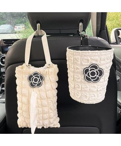 Lace Puff Lattice Car Trash Can for Backseat Hanging Bunny Camellia Milky Sunflower Bow Embroidered Bear Car Tissue Holder Ca...