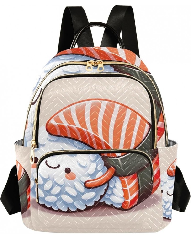 Dancer Dancing on Sea Ladies Small Backpack Quilted Backpack Purse for Women Salmon Slice Hug Rice Ball Medium $14.69 Backpacks