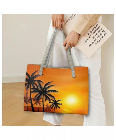 Ladies Shoulder Bags for Women Satchel Handbags Tote Bag Purse Portable Leather Tote Bag Large Laptop Purse Sunset Palm Tree ...