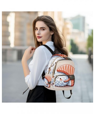 Dancer Dancing on Sea Ladies Small Backpack Quilted Backpack Purse for Women Salmon Slice Hug Rice Ball Medium $14.69 Backpacks