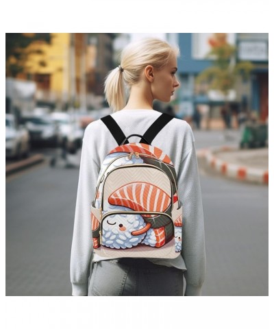 Dancer Dancing on Sea Ladies Small Backpack Quilted Backpack Purse for Women Salmon Slice Hug Rice Ball Medium $14.69 Backpacks