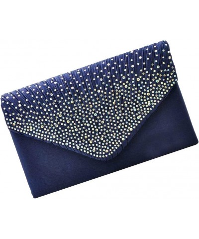 Satin Wedding Evening Handbag Shoulder Bag Chain Diamond Prom Handbag – Dark Blue, Dark Blue, One Size $10.09 Evening Bags