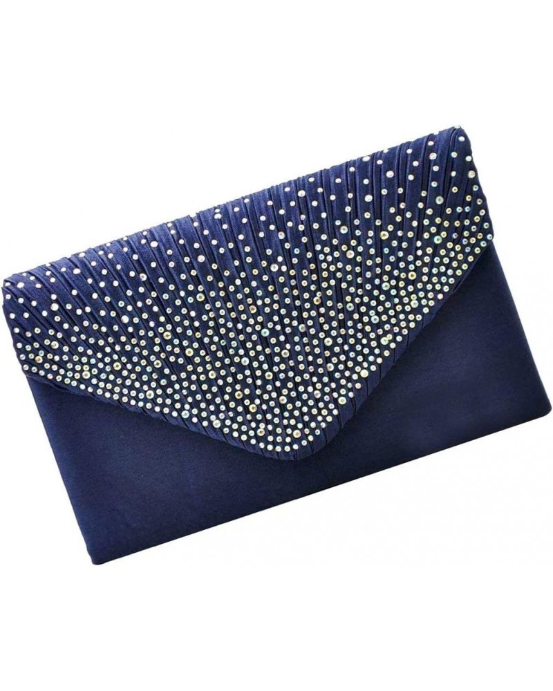 Satin Wedding Evening Handbag Shoulder Bag Chain Diamond Prom Handbag – Dark Blue, Dark Blue, One Size $10.09 Evening Bags