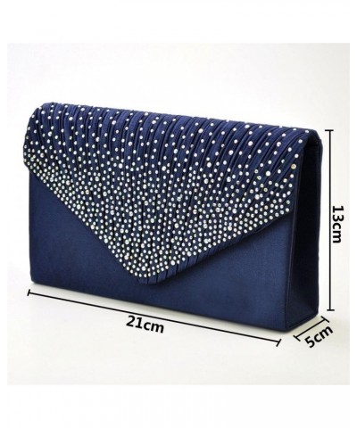 Satin Wedding Evening Handbag Shoulder Bag Chain Diamond Prom Handbag – Dark Blue, Dark Blue, One Size $10.09 Evening Bags