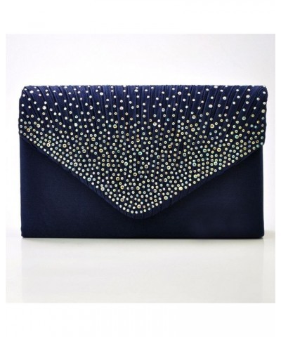 Satin Wedding Evening Handbag Shoulder Bag Chain Diamond Prom Handbag – Dark Blue, Dark Blue, One Size $10.09 Evening Bags