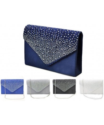 Satin Wedding Evening Handbag Shoulder Bag Chain Diamond Prom Handbag – Dark Blue, Dark Blue, One Size $10.09 Evening Bags