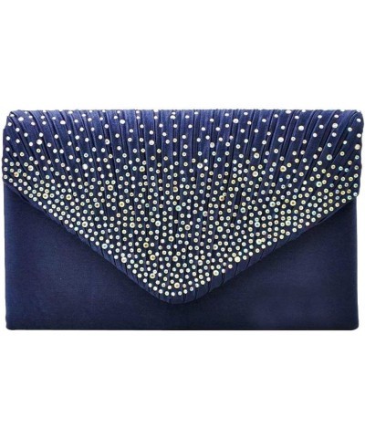 Satin Wedding Evening Handbag Shoulder Bag Chain Diamond Prom Handbag – Dark Blue, Dark Blue, One Size $10.09 Evening Bags