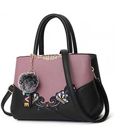 Fashionable Embroidery Design Classic Totes Temperament Handbag With Zipper Shoulders Bags Purple $40.58 Totes