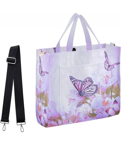 Womens Beautiful Flower and Butterfly Purple Satchel Tote Crossbody Bag for Weekender Travel Beach Gym Multi05 $12.65 Totes