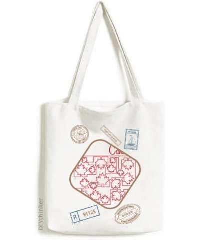 Happy Canada Day 4th Of July Maple Stamp Shopping Ecofriendly Storage Canvas Tote Bag $17.04 Totes