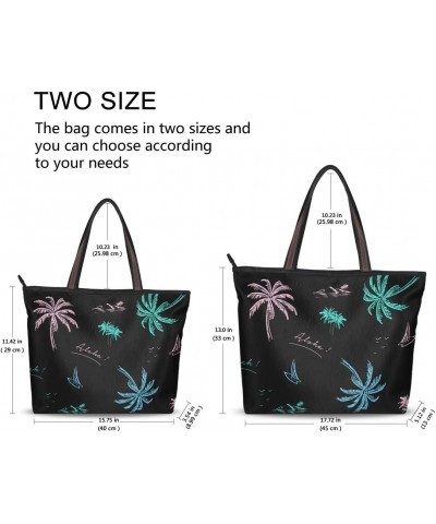 Women Zipper Handbag Medium Top Tote Shoulder Bag Colorful Neon Palm Tree Beach Casual Shopping Bag $12.00 Shoulder Bags