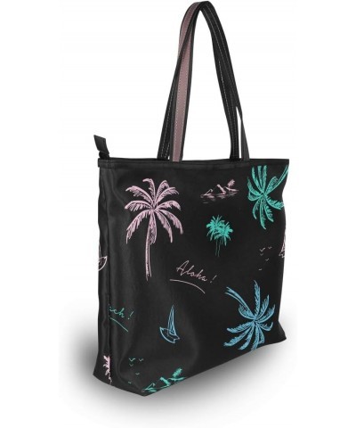 Women Zipper Handbag Medium Top Tote Shoulder Bag Colorful Neon Palm Tree Beach Casual Shopping Bag $12.00 Shoulder Bags