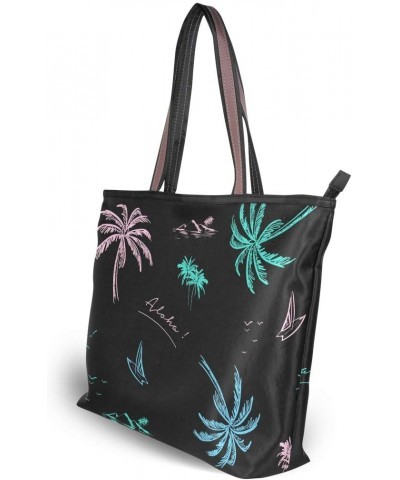 Women Zipper Handbag Medium Top Tote Shoulder Bag Colorful Neon Palm Tree Beach Casual Shopping Bag $12.00 Shoulder Bags