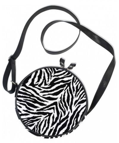 Animal Zebra Print Black White Skin Crossbody Bag Small Canvas Shoulder Round Bag for Women $11.01 Shoulder Bags