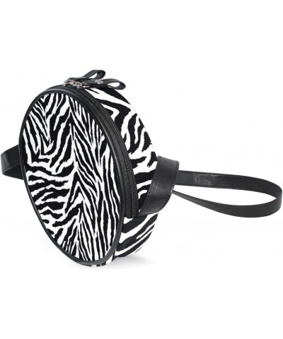 Animal Zebra Print Black White Skin Crossbody Bag Small Canvas Shoulder Round Bag for Women $11.01 Shoulder Bags