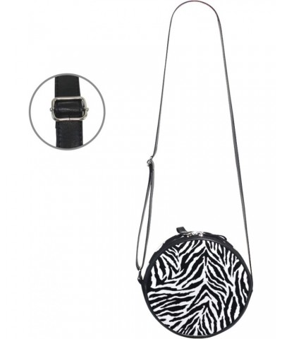 Animal Zebra Print Black White Skin Crossbody Bag Small Canvas Shoulder Round Bag for Women $11.01 Shoulder Bags