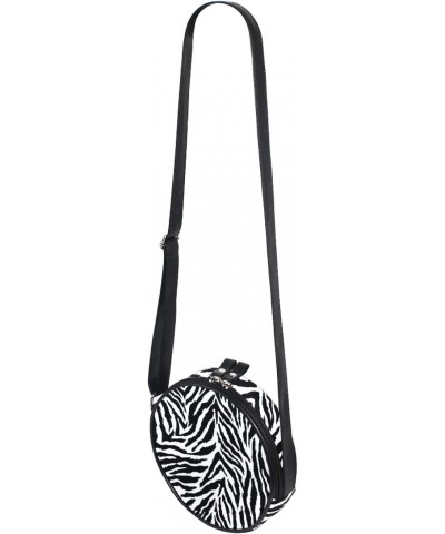 Animal Zebra Print Black White Skin Crossbody Bag Small Canvas Shoulder Round Bag for Women $11.01 Shoulder Bags