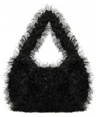 Faux Fur Fluffy Hobo Bag Furry Handbag Purse Y2K Fuzzy Tote Bag,Trendy Cute Plush Purse for Women Black $10.35 Totes