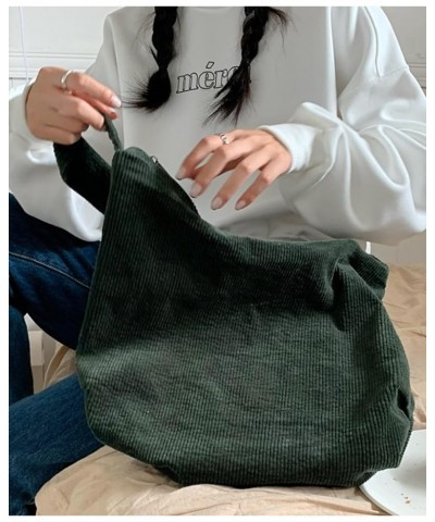 Corduroy Tote Bag for Women Canvas Shoulder Handbags Cute Large Purse 011-dark Green 02 $11.04 Crossbody Bags