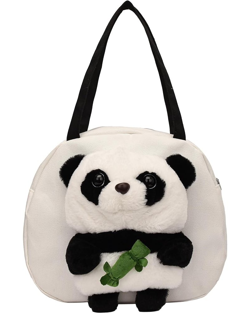 Cute Panda Canvas Bag Cartoon Shoulder Bag Multifunctional Handbag Cartoon Plush Doll Bag,Large Capacity, White, Black White ...