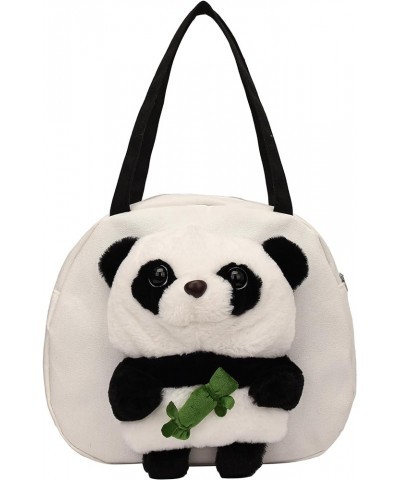 Cute Panda Canvas Bag Cartoon Shoulder Bag Multifunctional Handbag Cartoon Plush Doll Bag,Large Capacity, White, Black White ...