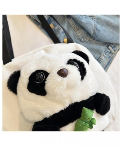 Cute Panda Canvas Bag Cartoon Shoulder Bag Multifunctional Handbag Cartoon Plush Doll Bag,Large Capacity, White, Black White ...