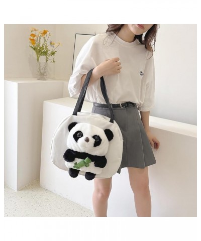 Cute Panda Canvas Bag Cartoon Shoulder Bag Multifunctional Handbag Cartoon Plush Doll Bag,Large Capacity, White, Black White ...