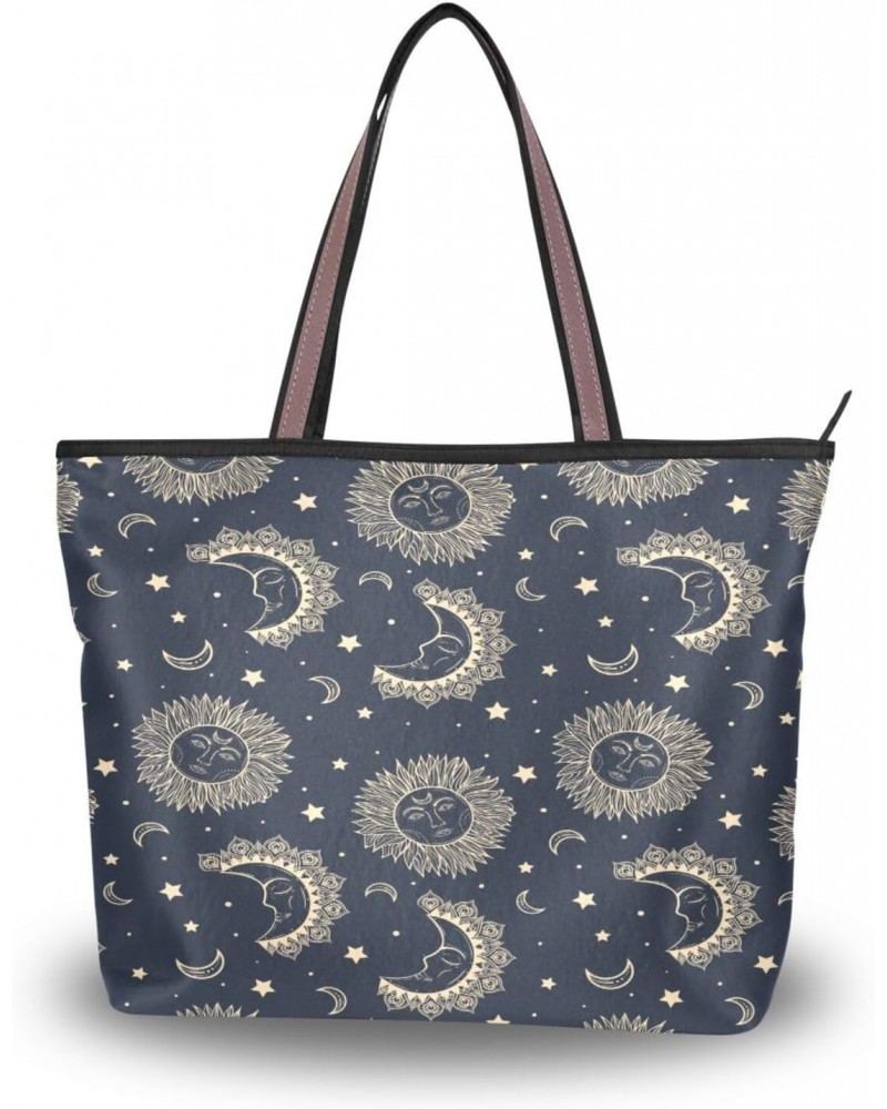 Womens Tote Bag, Boho Vintage Sun Moon and Star Ladies Zip Shoulder Handbags $10.56 Shoulder Bags